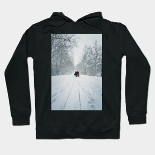 women walks the snowy street Hoodie